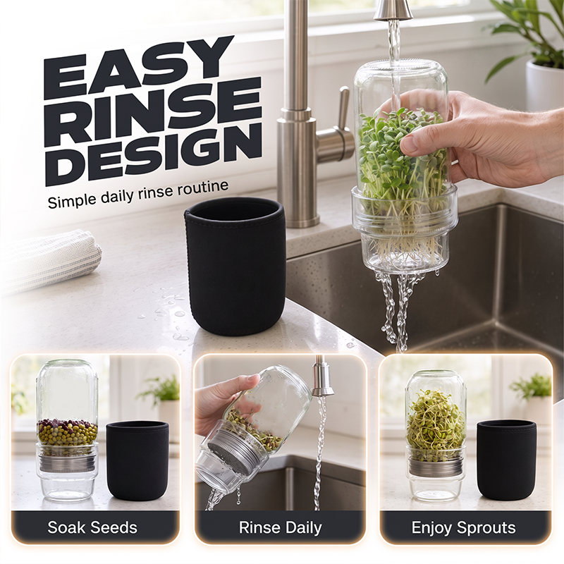 🌱 Grow Fresh Sprouts At Home – Glass Sprouting Jar Kit With Blackout Sleeve🥗