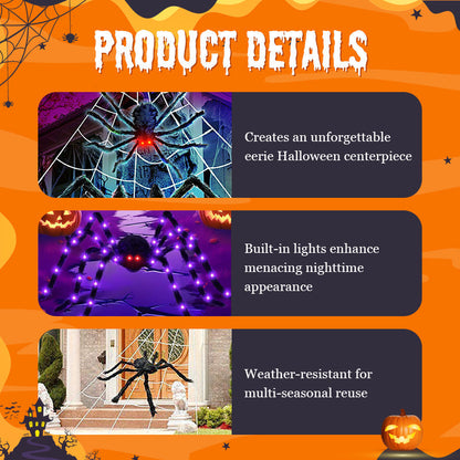 🕷️Hairy Spider with Large Web Halloween Outdoor Decoration - Turn Your Garden Into A Haunted Scene In Minutes 👻