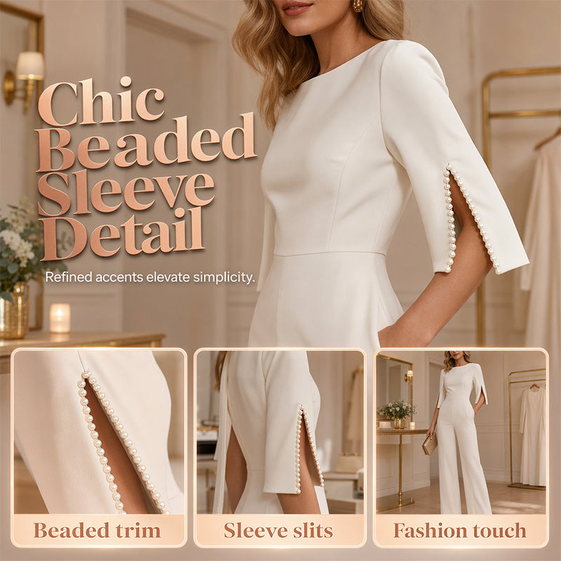 ✨ 50% Off! 💎 Elegant, Fitted Jumpsuit Adorned With Pearls, Instantly Transforming Your Everyday Look Into A Party Outfit👗