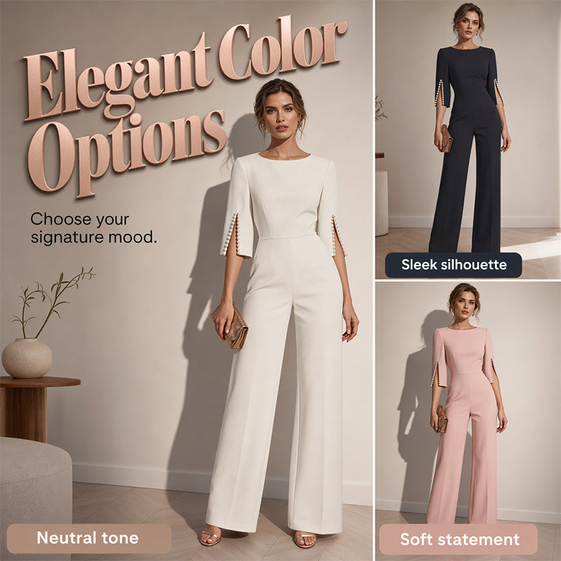 ✨ 50% Off! 💎 Elegant, Fitted Jumpsuit Adorned With Pearls, Instantly Transforming Your Everyday Look Into A Party Outfit👗
