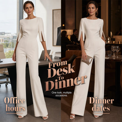 ✨ 50% Off! 💎 Elegant, Fitted Jumpsuit Adorned With Pearls, Instantly Transforming Your Everyday Look Into A Party Outfit👗
