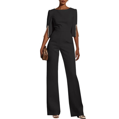✨ 50% Off! 💎 Elegant, Fitted Jumpsuit Adorned With Pearls, Instantly Transforming Your Everyday Look Into A Party Outfit👗