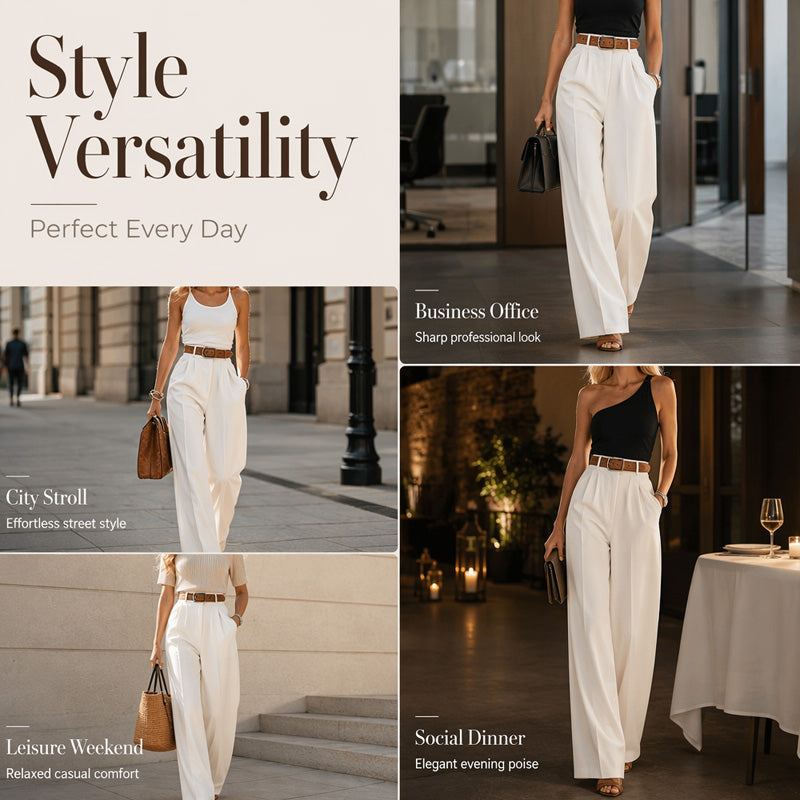 New Arrival✨👖 Flowing High-Waist Trousers in Soft Hues – Effortless Elegance from Office to City Outings