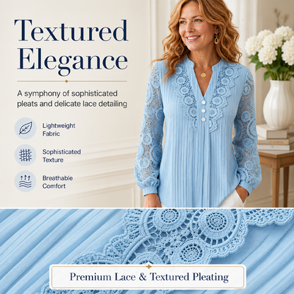 ✨Women's Lace Patchwork V-Neck Long Sleeve Top – Feminine Elegance With Everyday Comfort 🌸