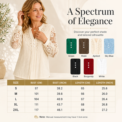 ✨Women's Lace Patchwork V-Neck Long Sleeve Top – Feminine Elegance With Everyday Comfort 🌸