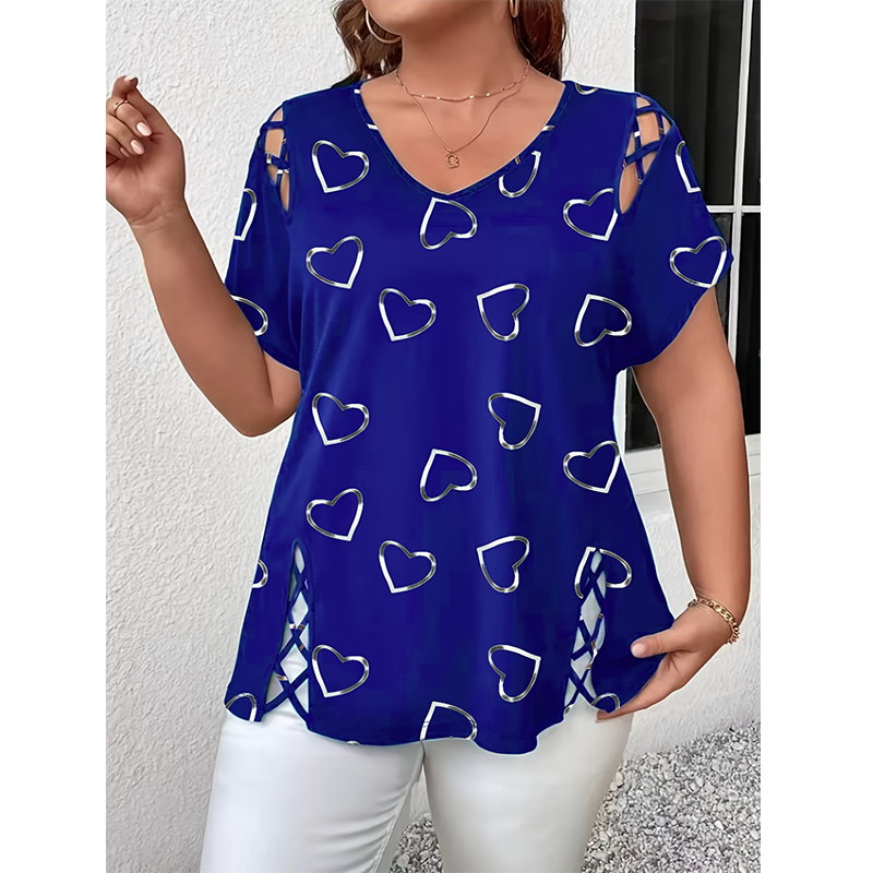 🎉 2026 Sale — Over 35,000 Sold! 💞 Women's V-Neck Heart Print Top – Sweet Love Style 🌸