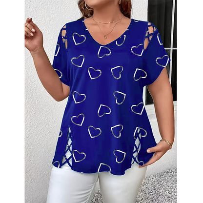 🎉 2026 Sale — Over 35,000 Sold! 💞 Women's V-Neck Heart Print Top – Sweet Love Style 🌸