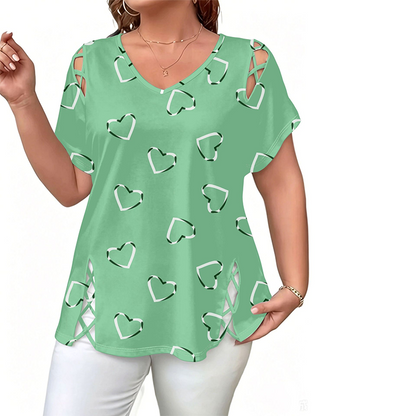 🎉 2026 Sale — Over 35,000 Sold! 💞 Women's V-Neck Heart Print Top – Sweet Love Style 🌸