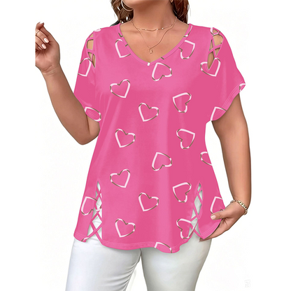 🎉 2026 Sale — Over 35,000 Sold! 💞 Women's V-Neck Heart Print Top – Sweet Love Style 🌸