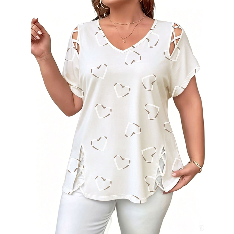 🎉 2026 Sale — Over 35,000 Sold! 💞 Women's V-Neck Heart Print Top – Sweet Love Style 🌸