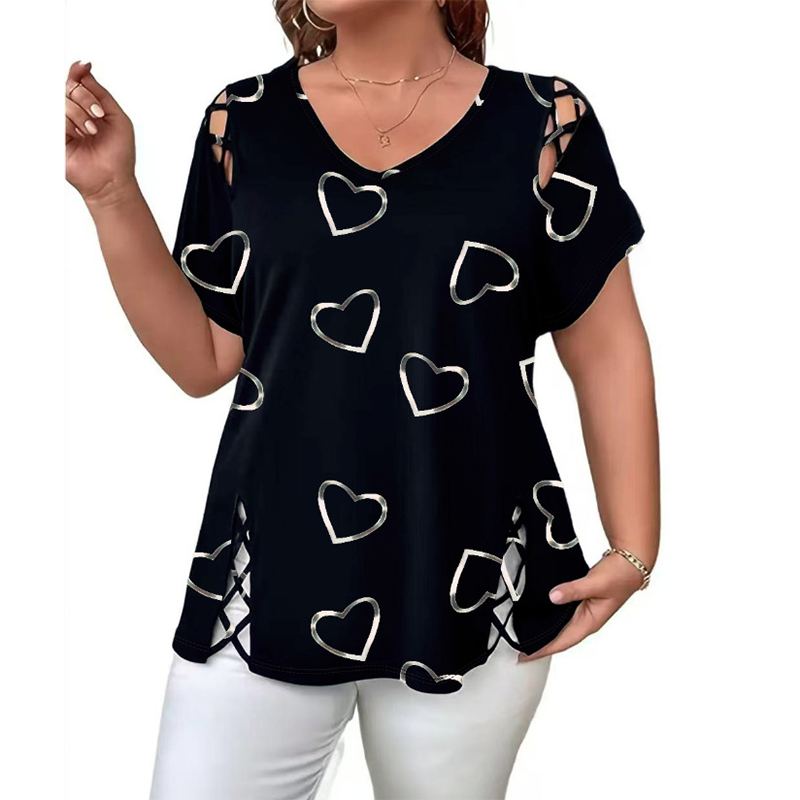 🎉 2026 Sale — Over 35,000 Sold! 💞 Women's V-Neck Heart Print Top – Sweet Love Style 🌸
