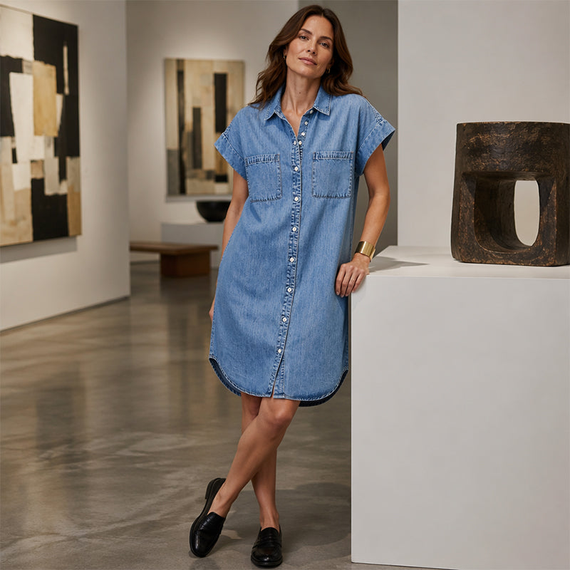 ⌛Limited-Time Offer-Women's Relaxed Denim Shirt Dress – Effortless Everyday Style With A Flattering Relaxed Fit 👗
