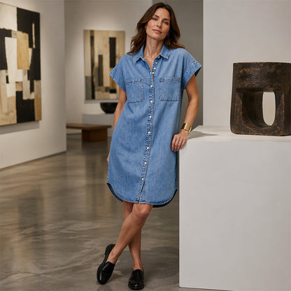 ⌛Limited-Time Offer-Women's Relaxed Denim Shirt Dress – Effortless Everyday Style With A Flattering Relaxed Fit 👗