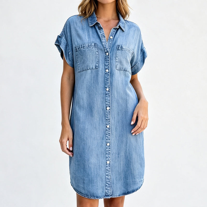 ⌛Limited-Time Offer-Women's Relaxed Denim Shirt Dress – Effortless Everyday Style With A Flattering Relaxed Fit 👗