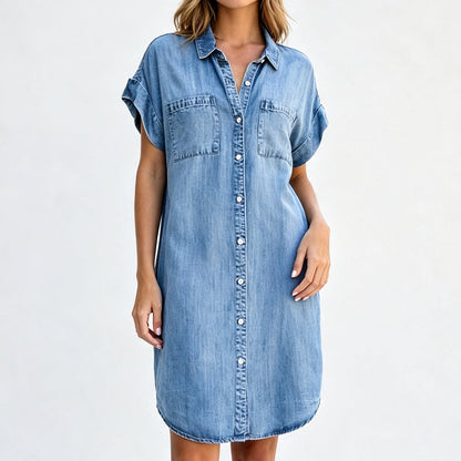 ⌛Limited-Time Offer-Women's Relaxed Denim Shirt Dress – Effortless Everyday Style With A Flattering Relaxed Fit 👗