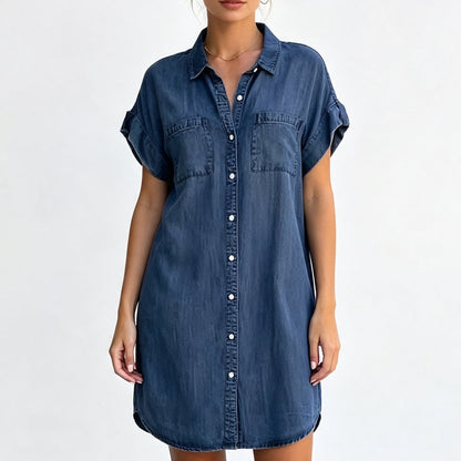 ⌛Limited-Time Offer-Women's Relaxed Denim Shirt Dress – Effortless Everyday Style With A Flattering Relaxed Fit 👗