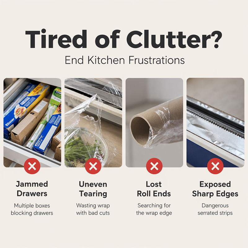 🧲50% OFF NOW! 3-in-1 Magnetic Kitchen Wrap Dispenser – Built-in Cutter Plastic Wrap Foil Dispenser with Paper Towel Holder, No Drilling Wall Mount Kitchen Organizer for Fridge & Cabinet