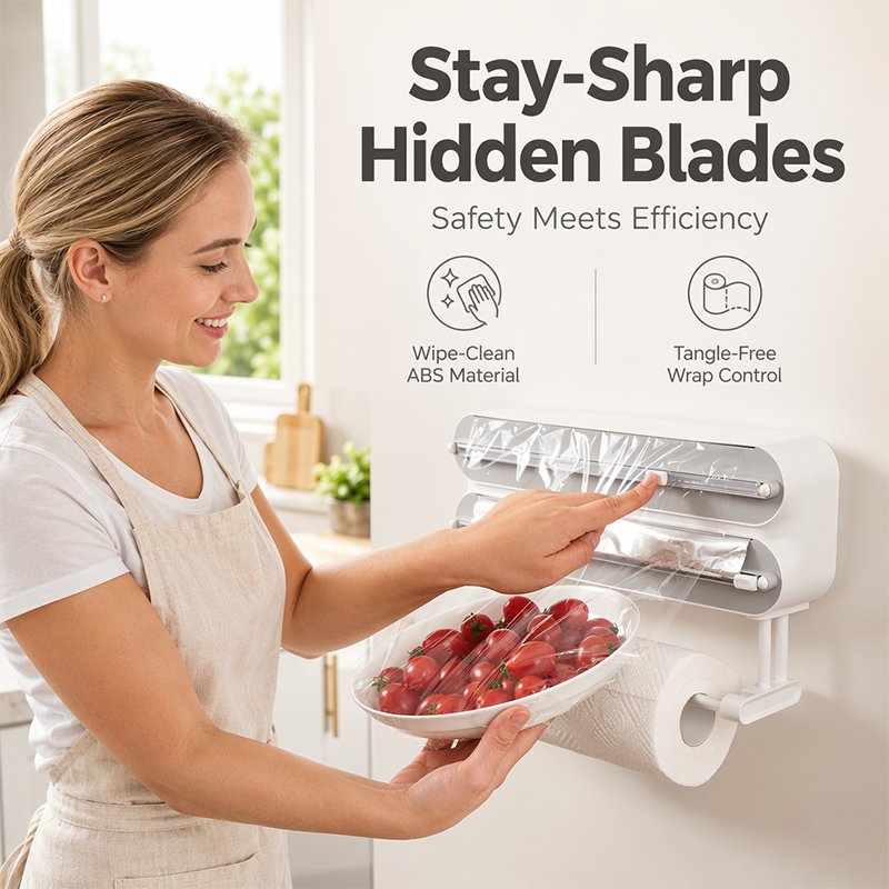 🧲50% OFF NOW! 3-in-1 Magnetic Kitchen Wrap Dispenser – Built-in Cutter Plastic Wrap Foil Dispenser with Paper Towel Holder, No Drilling Wall Mount Kitchen Organizer for Fridge & Cabinet