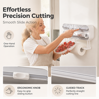 🧲50% OFF NOW! 3-in-1 Magnetic Kitchen Wrap Dispenser – Built-in Cutter Plastic Wrap Foil Dispenser with Paper Towel Holder, No Drilling Wall Mount Kitchen Organizer for Fridge & Cabinet
