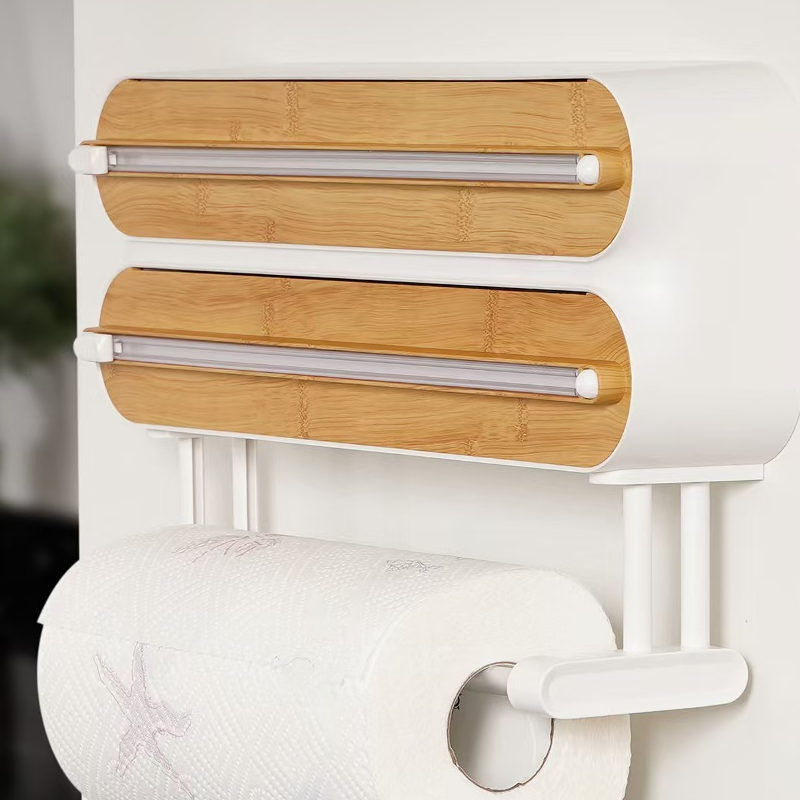 🧲50% OFF NOW! 3-in-1 Magnetic Kitchen Wrap Dispenser – Built-in Cutter Plastic Wrap Foil Dispenser with Paper Towel Holder, No Drilling Wall Mount Kitchen Organizer for Fridge & Cabinet