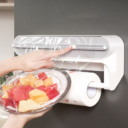 🧲50% OFF NOW! 3-in-1 Magnetic Kitchen Wrap Dispenser – Built-in Cutter Plastic Wrap Foil Dispenser with Paper Towel Holder, No Drilling Wall Mount Kitchen Organizer for Fridge & Cabinet