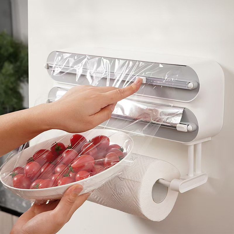 🧲50% OFF NOW! 3-in-1 Magnetic Kitchen Wrap Dispenser – Built-in Cutter Plastic Wrap Foil Dispenser with Paper Towel Holder, No Drilling Wall Mount Kitchen Organizer for Fridge & Cabinet