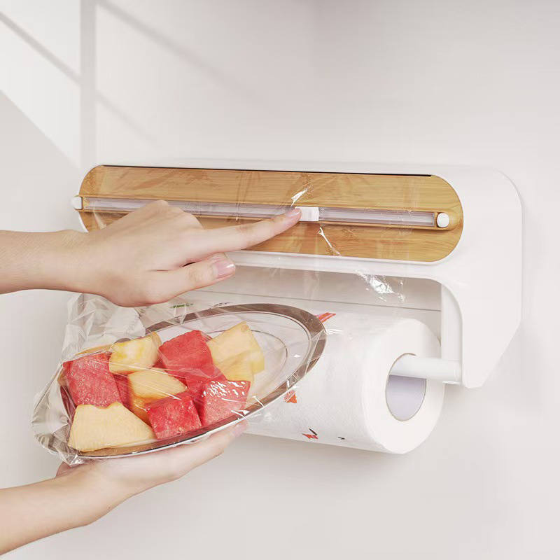 🧲50% OFF NOW! 3-in-1 Magnetic Kitchen Wrap Dispenser – Built-in Cutter Plastic Wrap Foil Dispenser with Paper Towel Holder, No Drilling Wall Mount Kitchen Organizer for Fridge & Cabinet