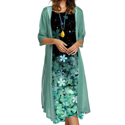 🌸Flattering Floral Dress Set – Elegant Sheer Cardigan & Flattering Summer Style ✨
