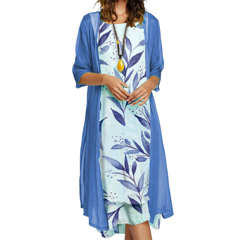🌸Flattering Floral Dress Set – Elegant Sheer Cardigan & Flattering Summer Style ✨