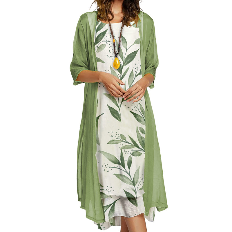 🌸Flattering Floral Dress Set – Elegant Sheer Cardigan & Flattering Summer Style ✨