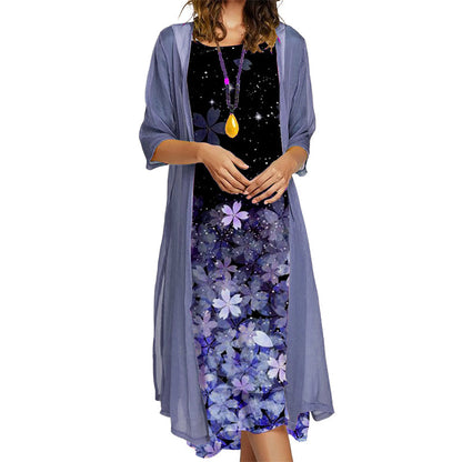 🌸Flattering Floral Dress Set – Elegant Sheer Cardigan & Flattering Summer Style ✨