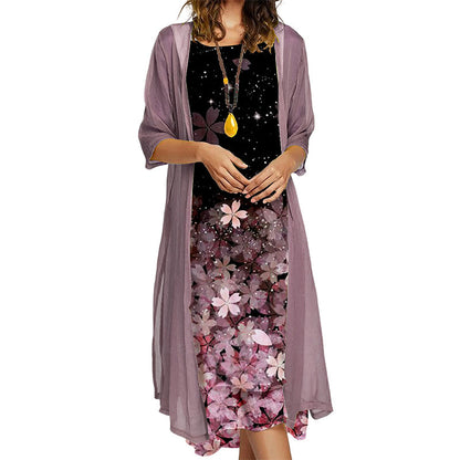 🌸Flattering Floral Dress Set – Elegant Sheer Cardigan & Flattering Summer Style ✨