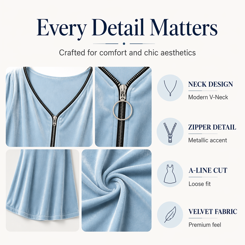 New Arrival✨🌸 V-Neck Zip Dress with Half Sleeves – Lightweight Drape for Effortless Everyday Elegance
