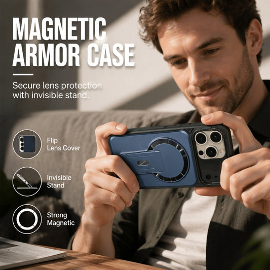 Magnetic Phone Case with Flip Lens Cover and Invisible Kickstand