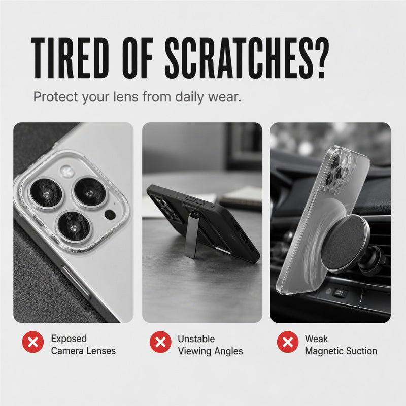 Magnetic Phone Case with Flip Lens Cover and Invisible Kickstand