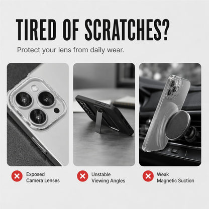 Magnetic Phone Case with Flip Lens Cover and Invisible Kickstand