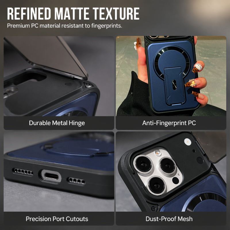 Magnetic Phone Case with Flip Lens Cover and Invisible Kickstand