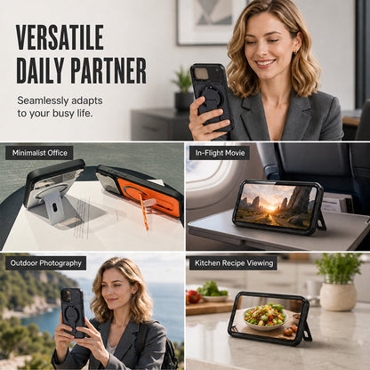 Magnetic Phone Case with Flip Lens Cover and Invisible Kickstand