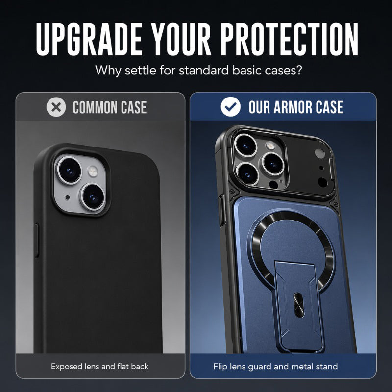 Magnetic Phone Case with Flip Lens Cover and Invisible Kickstand