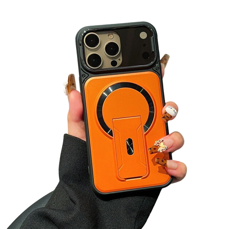 Magnetic Phone Case with Flip Lens Cover and Invisible Kickstand