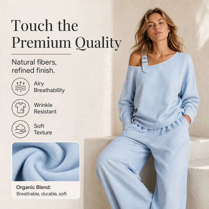 🔥Bestseller🔥 Off-shoulder Wide-leg Two-piece Set, Made Of Soft Blended Fabric, Creating An Elegant Dilhouette.