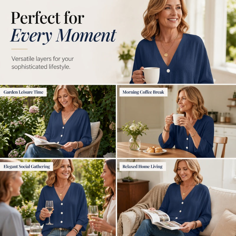 ⌛Limited-Time Offer-Women’s V-Neck Button Up Cardigan Casual Shirt – Lightweight Elegance For Effortless Everyday Style