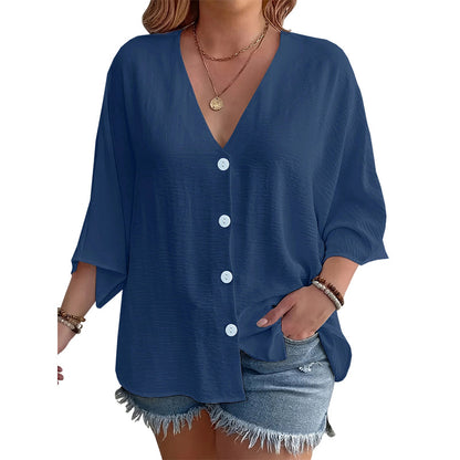 ⌛Limited-Time Offer-Women’s V-Neck Button Up Cardigan Casual Shirt – Lightweight Elegance For Effortless Everyday Style