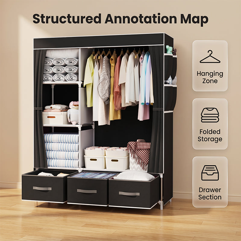 🏠Portable Wardrobe with 3 Drawers – Create A Clutter-Free Bedroom With Smart Storage Space