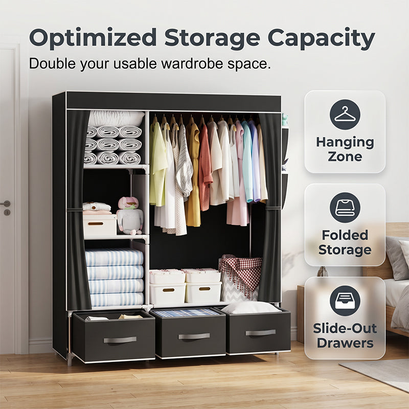🏠Portable Wardrobe with 3 Drawers – Create A Clutter-Free Bedroom With Smart Storage Space