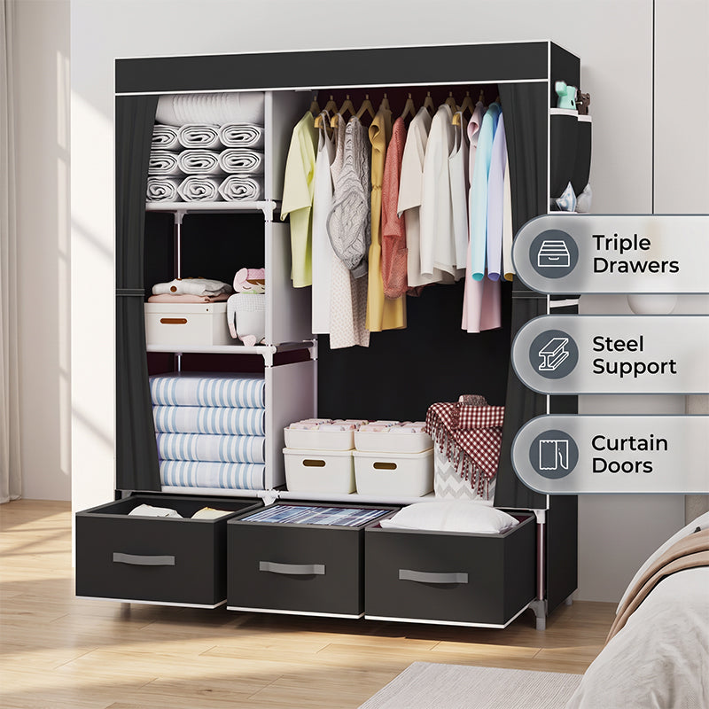 🏠Portable Wardrobe with 3 Drawers – Create A Clutter-Free Bedroom With Smart Storage Space